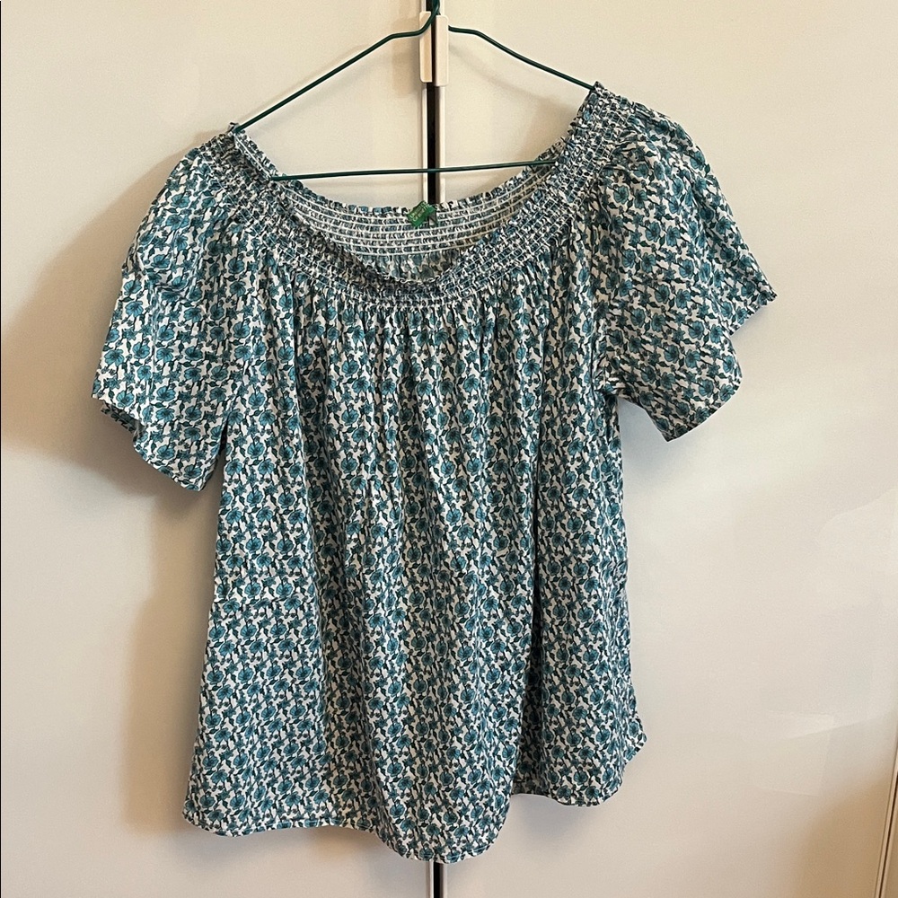 United Colors Of Benetton Teal and White Blouse